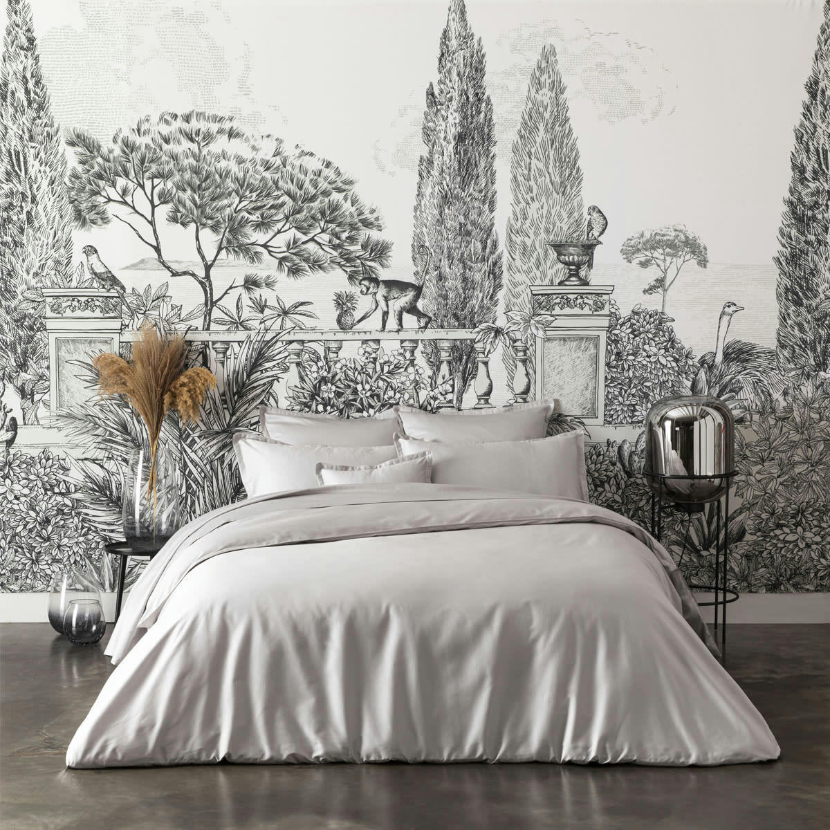 TEOPHILE - Housse de couette en satin de coton argent 240x220