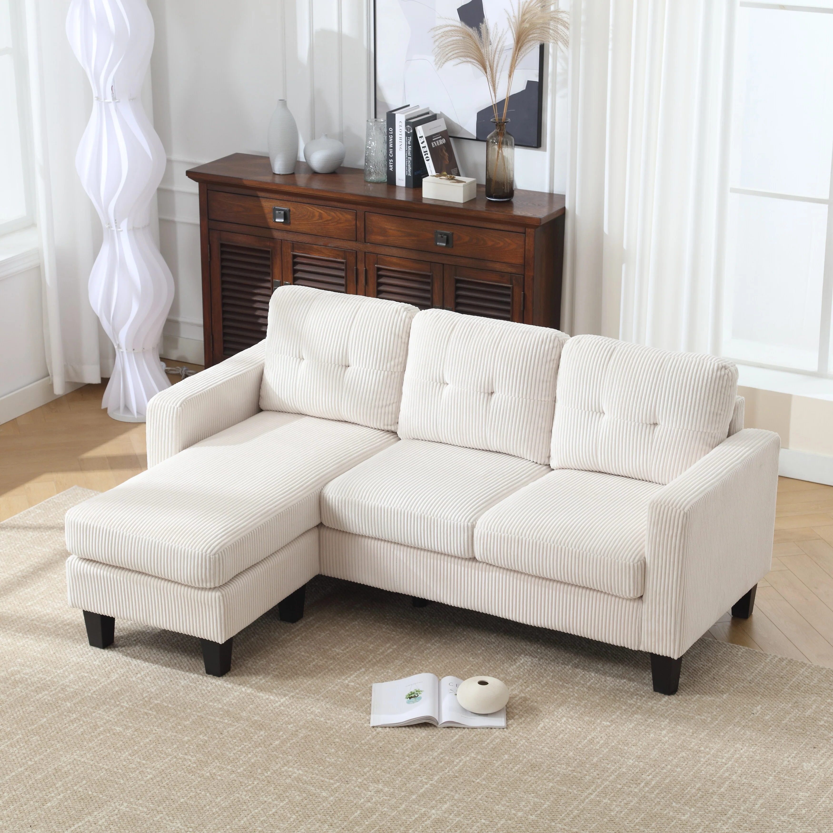73.62'' Velvet L-Shaped Sofa with Reversible Chaise and Easy Assembly