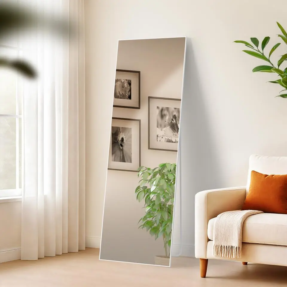 CLP Staande spiegel Benicia vierkant - Glas - mat wit