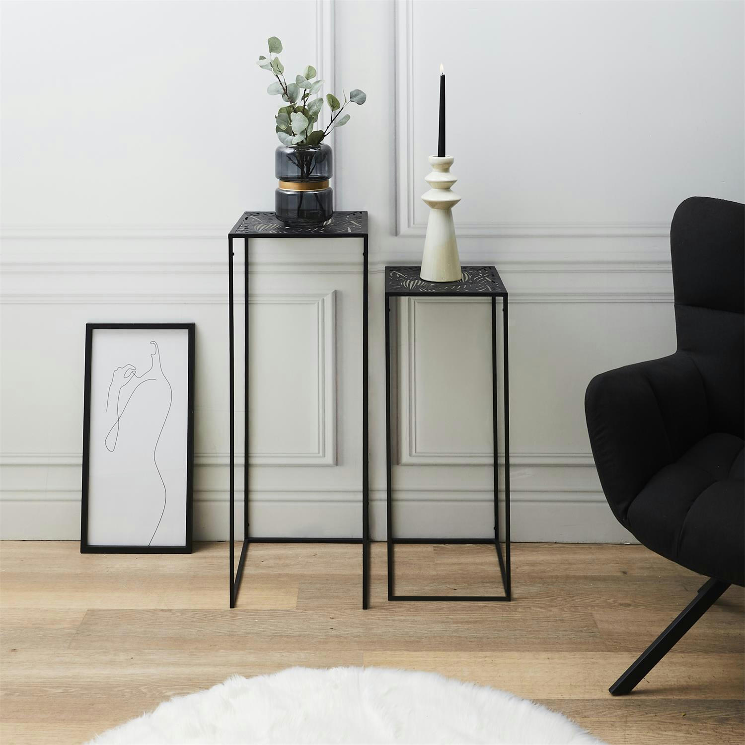 - Sellettes gigognes en métal carrées (lot de 2) havana