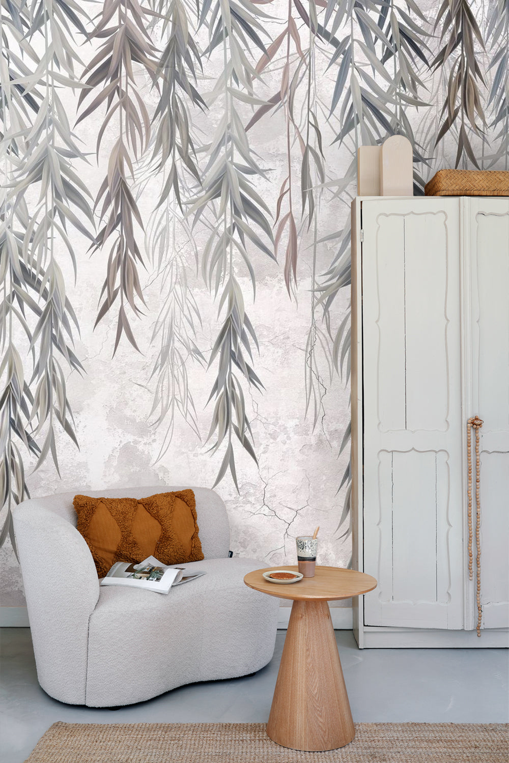 Sanders & Sanders fotobehang bladeren grijs en beige - 375 x 270 cm - 600978
