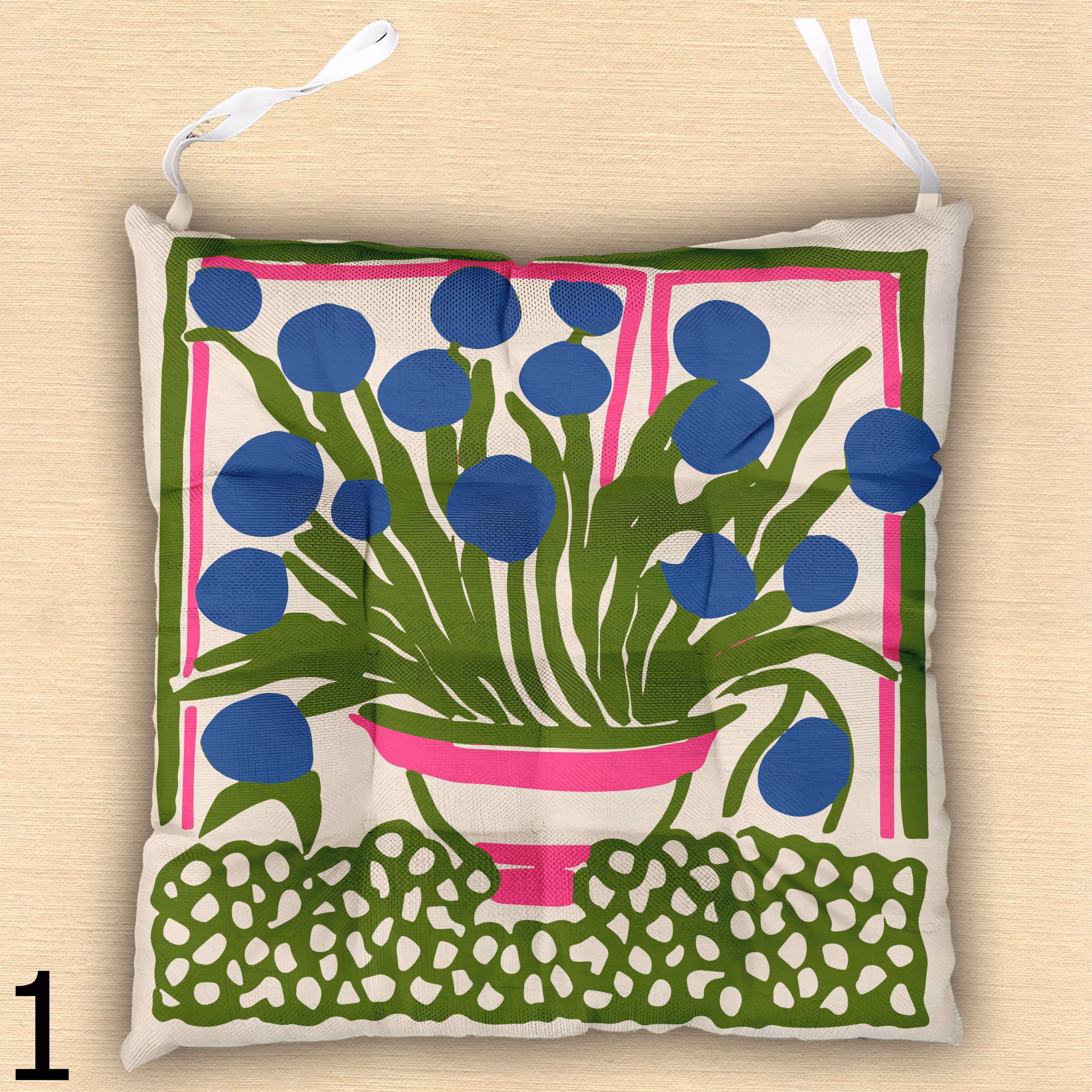 Abstract Floral Waterproof Chair Cushion, Cottagecore Floral Seat Pad