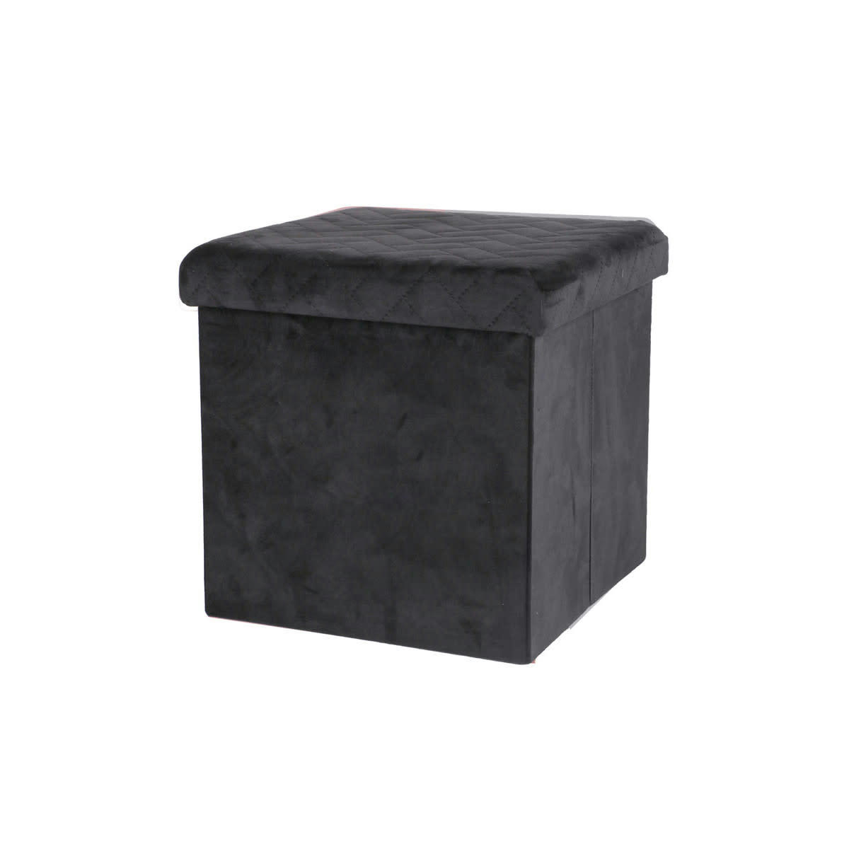 - Pouf coffre de rangement velours noir - 37.5x37.5x37.5cm
