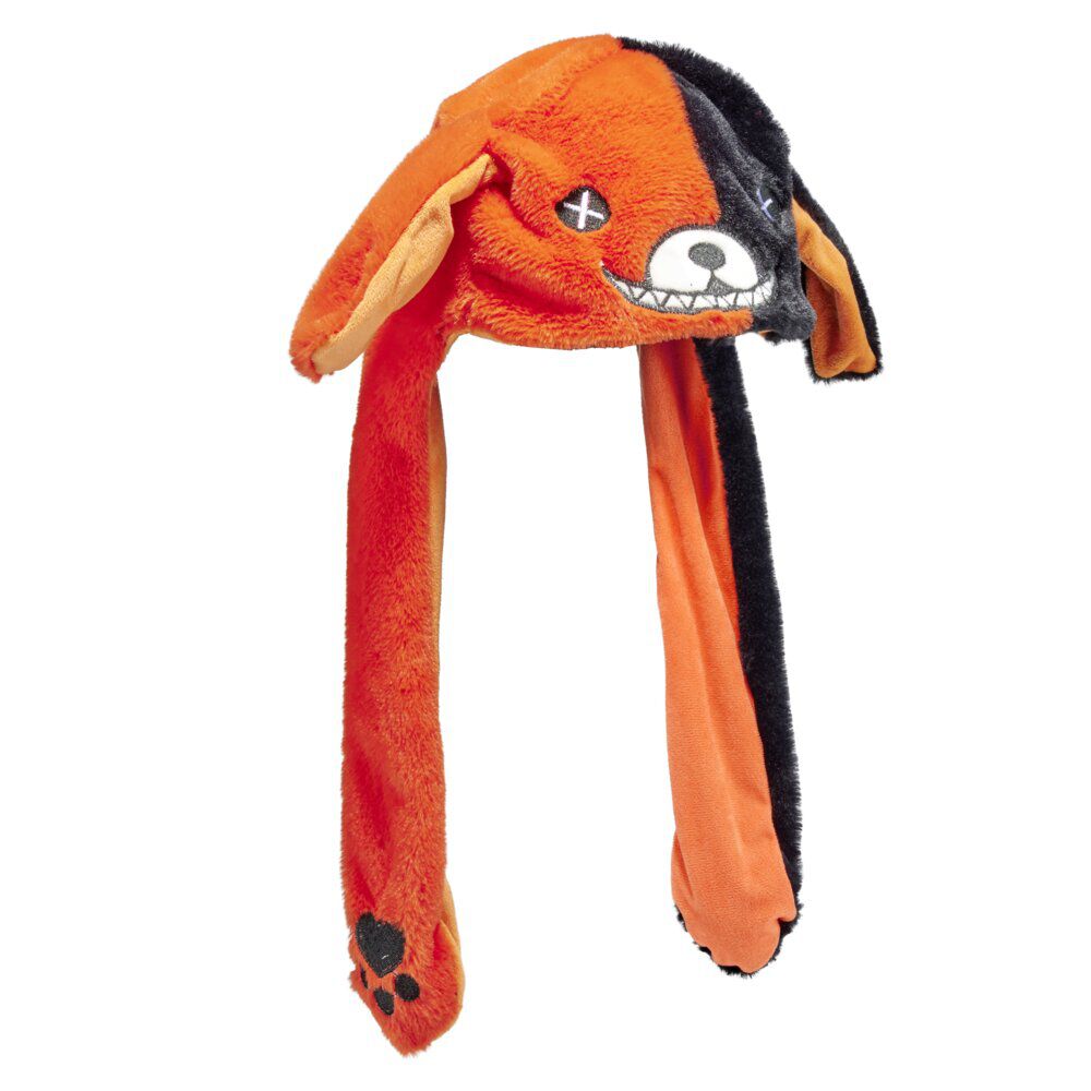 Bonnet enfant Halloween ourson oreilles mouvantes polyester noir et orange