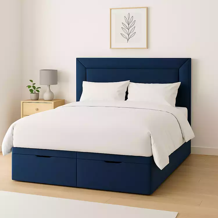 Millbrook Border Double Fabric End Lift Ottoman Bed - Blue