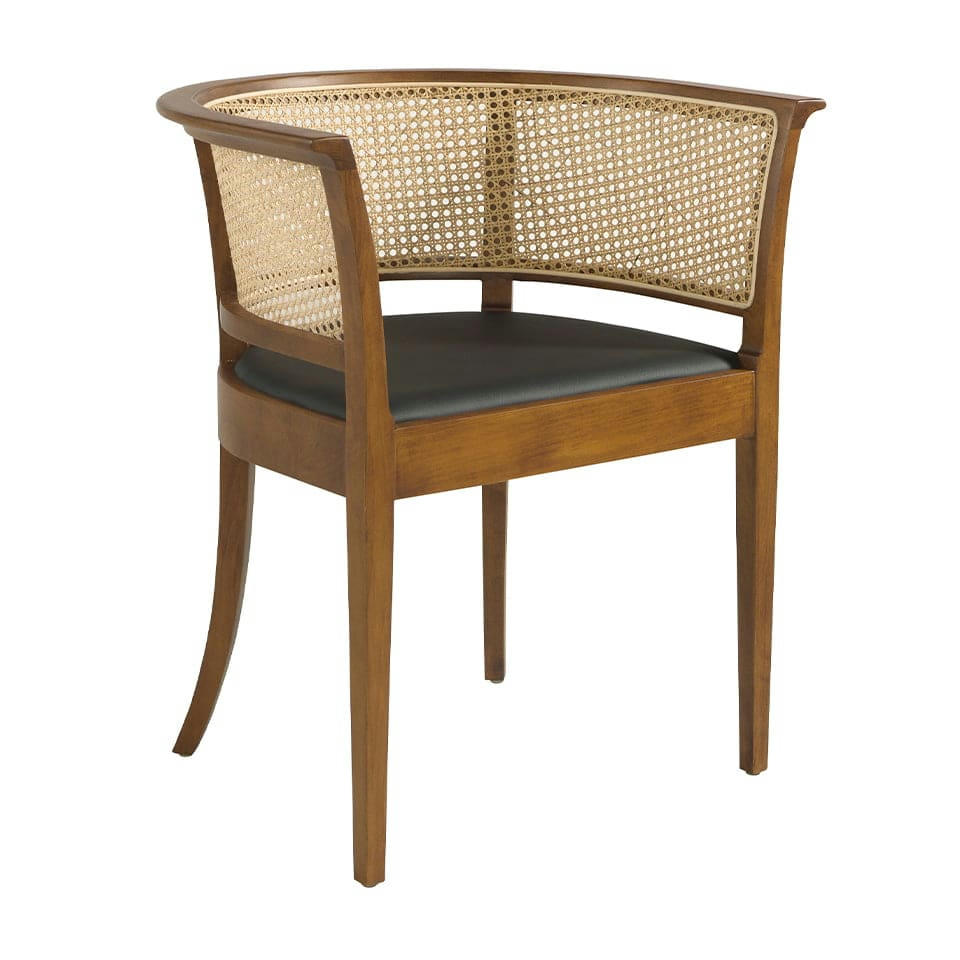 - Chaise similicuir avec rotin et effet bois noyer