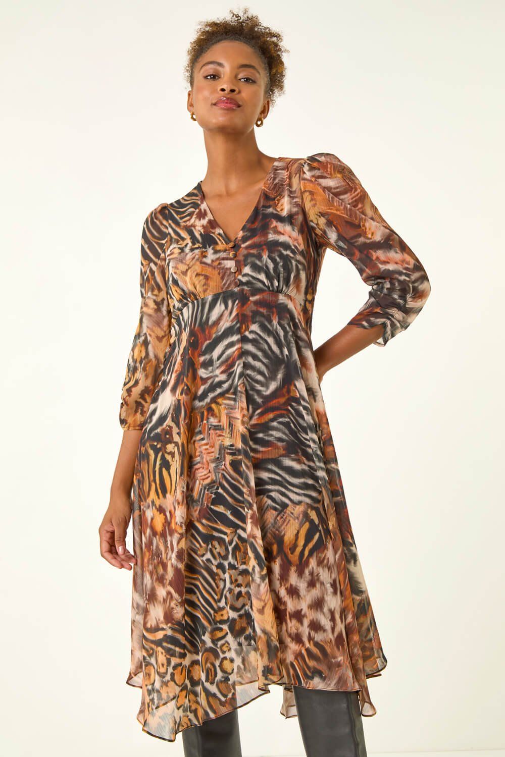 Roman Animal Print Hanky Hem Dress
