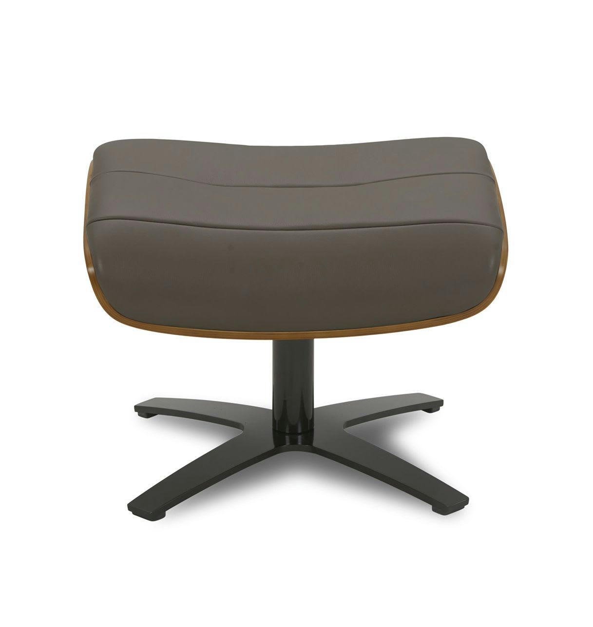 VÉGA - Pouf en Cuir et Chêne Naturel - Cuir Anthracite