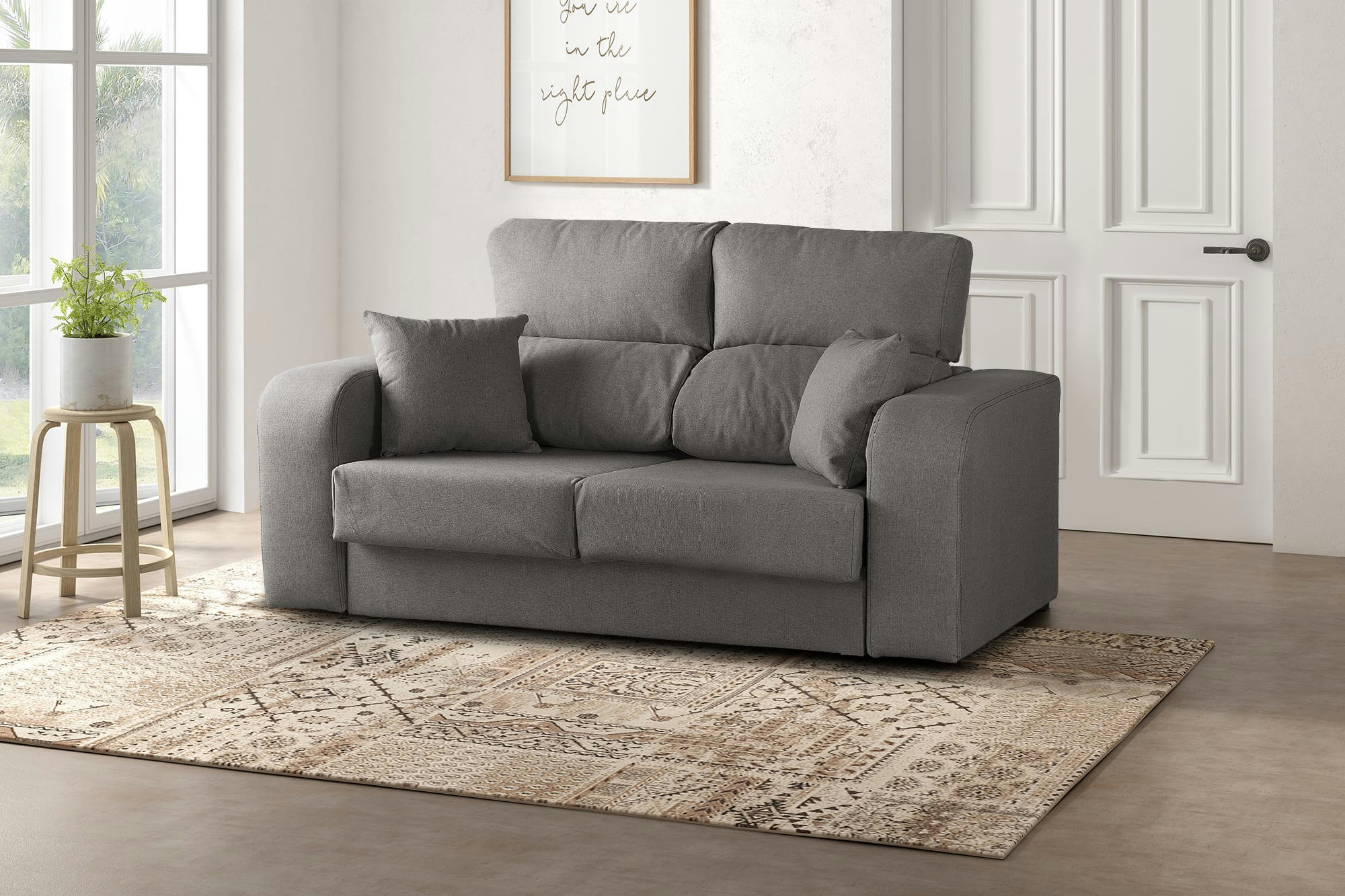 DPAJA - Canapé fixe 3 places en tissu gris