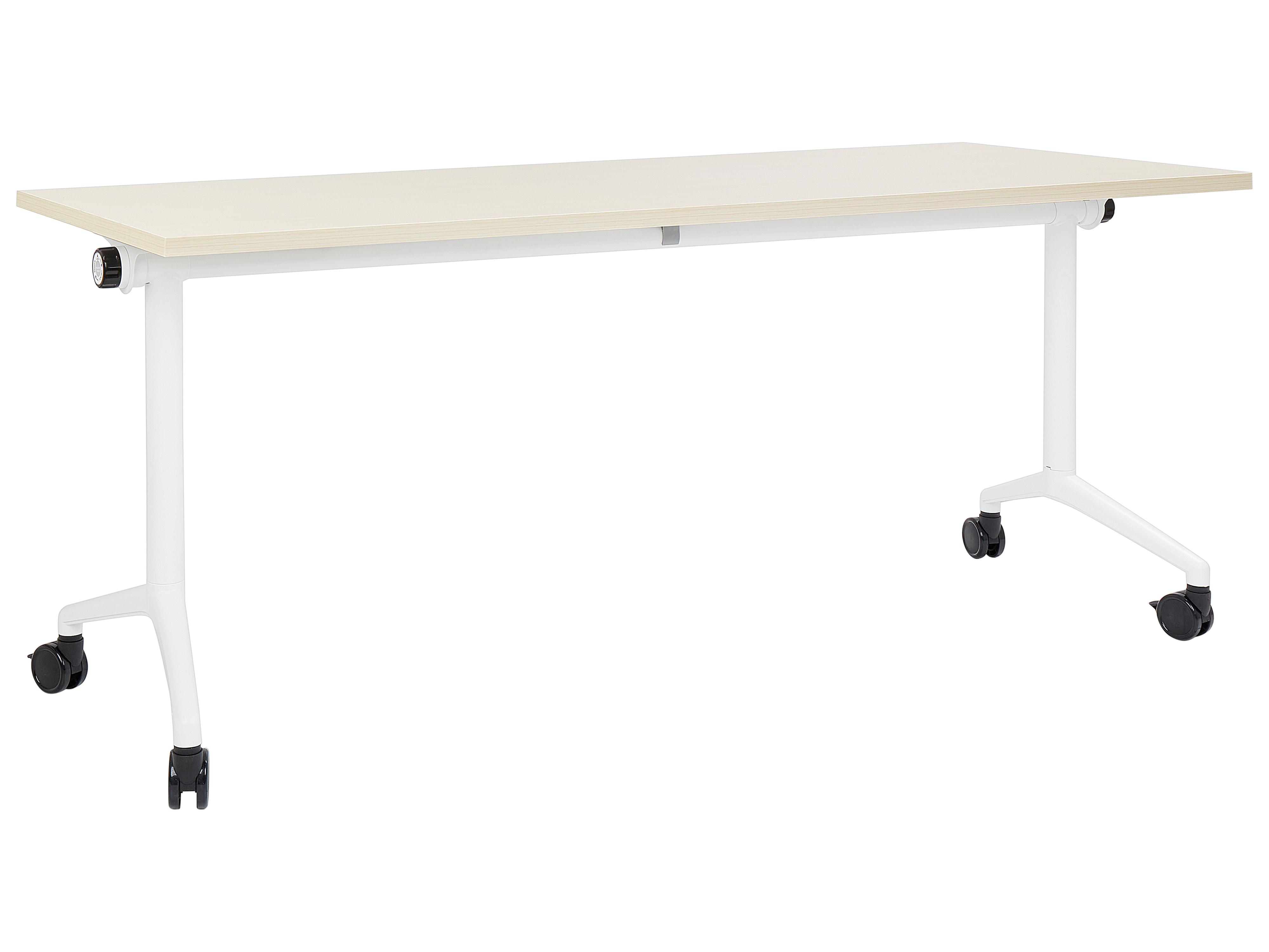Foldable Office Desk CAVI Light Brown 180 cm 60 cm with Wheels