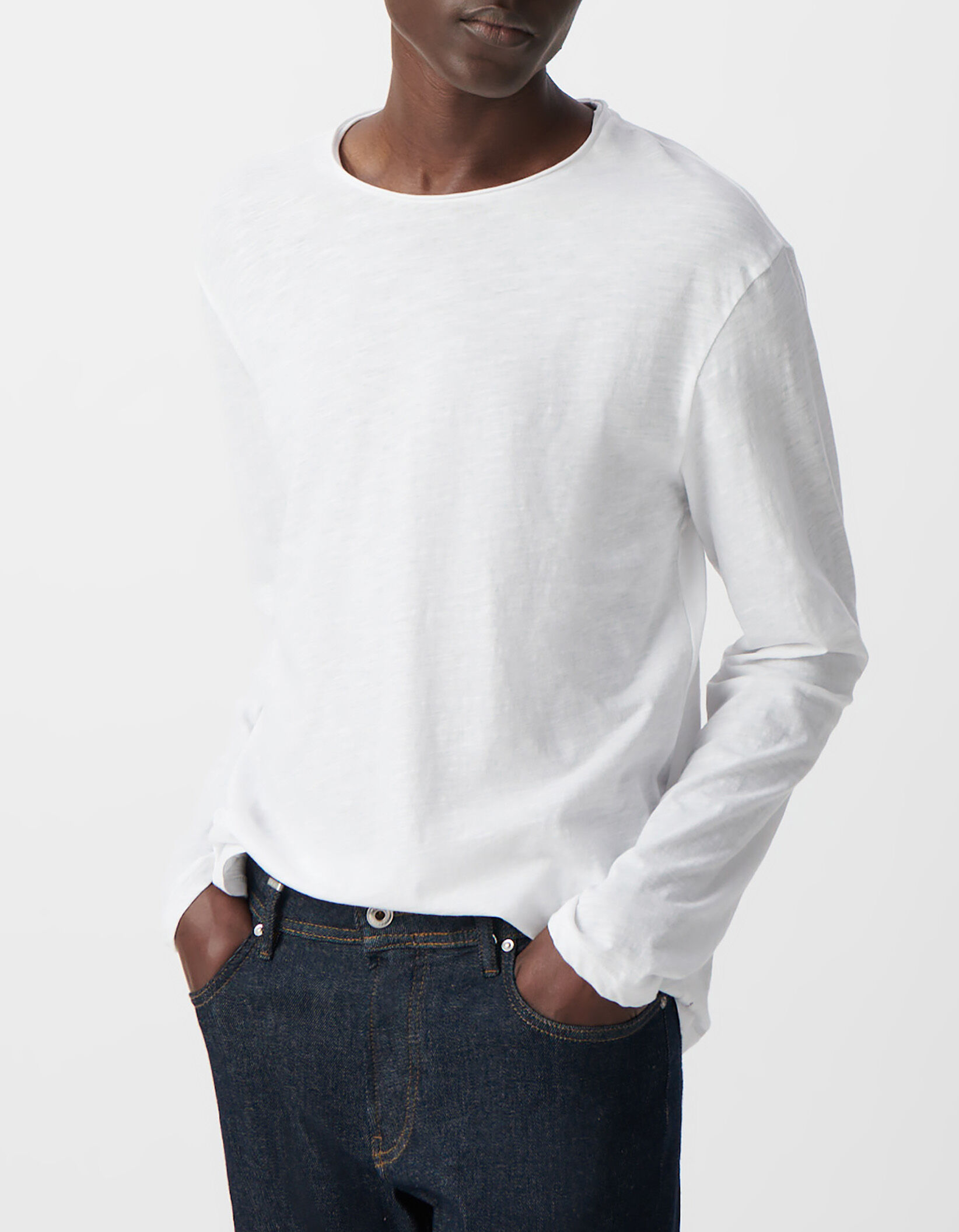 T-shirt L'Essentiel blanc col rond à manches longues Homme