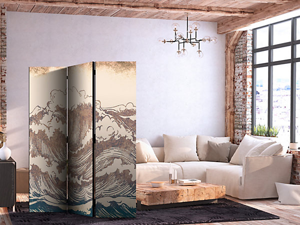 Paravent -Hautes vagues beige dans un style vintage