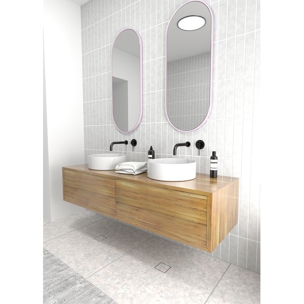 Glass Warehouse 40 in. H x 16 in. W Pill Shape Stainless Steel Framed Mirror