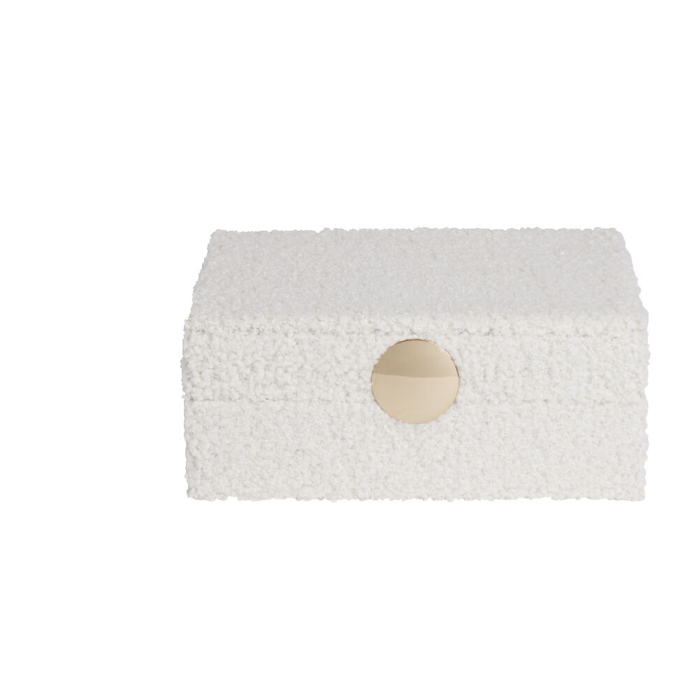 BoÎte à bijoux en bois revêtement tissu bouclette blanc