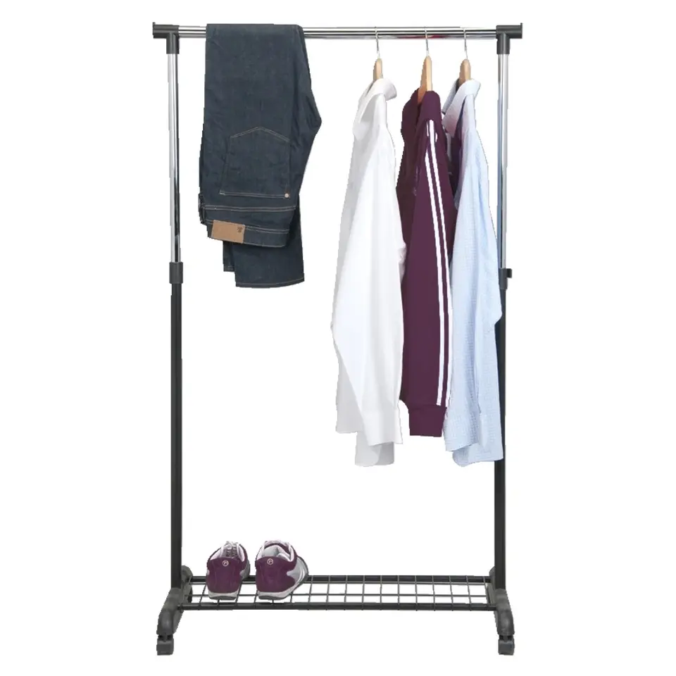 Kledingrek op wieltjes - zwart/chroom - enkel rek