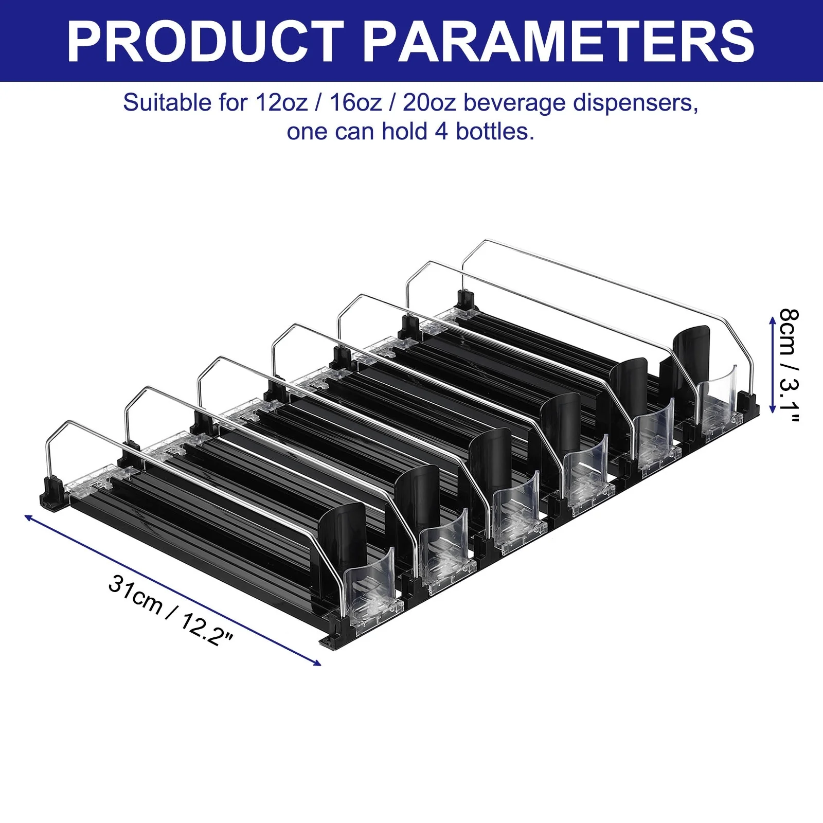 6pcs Self-Pushing Soda Can Dispenser Drink Organizer for Fridge Pantry, Black