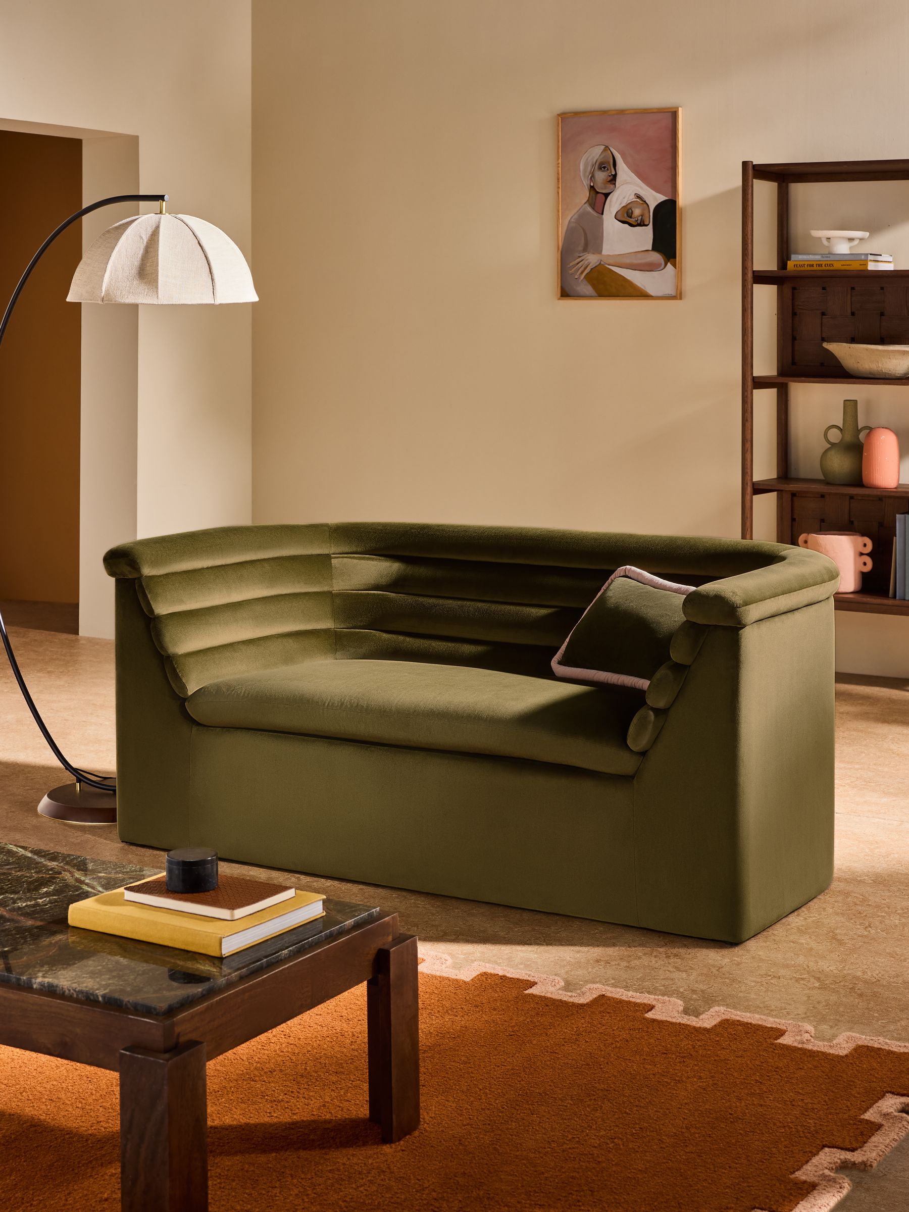 Olive Green Velvet Lineari 2 Seater Sofa