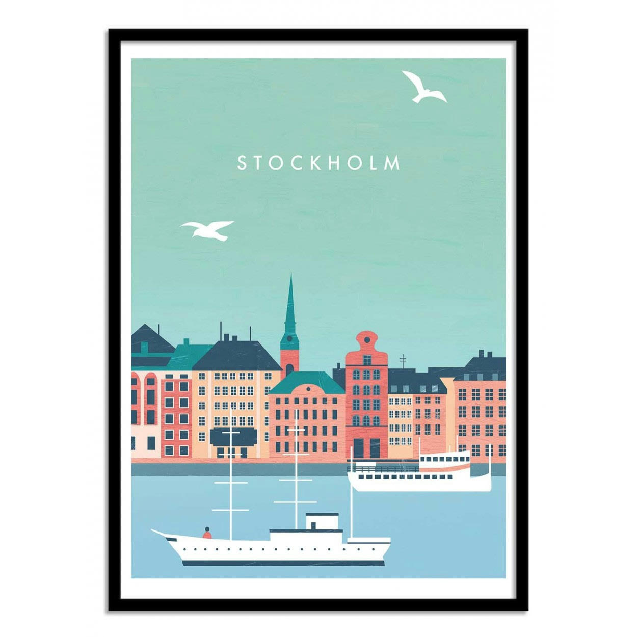 KATINKA REINKE - STOCKHOLM - Affiche d'art avec Cadre bois noir - 50 x 70 cm