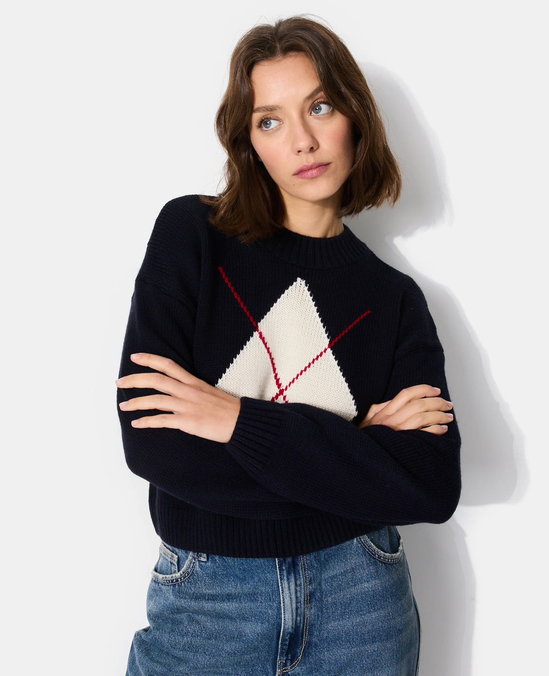 Pull motif jacquard col rond