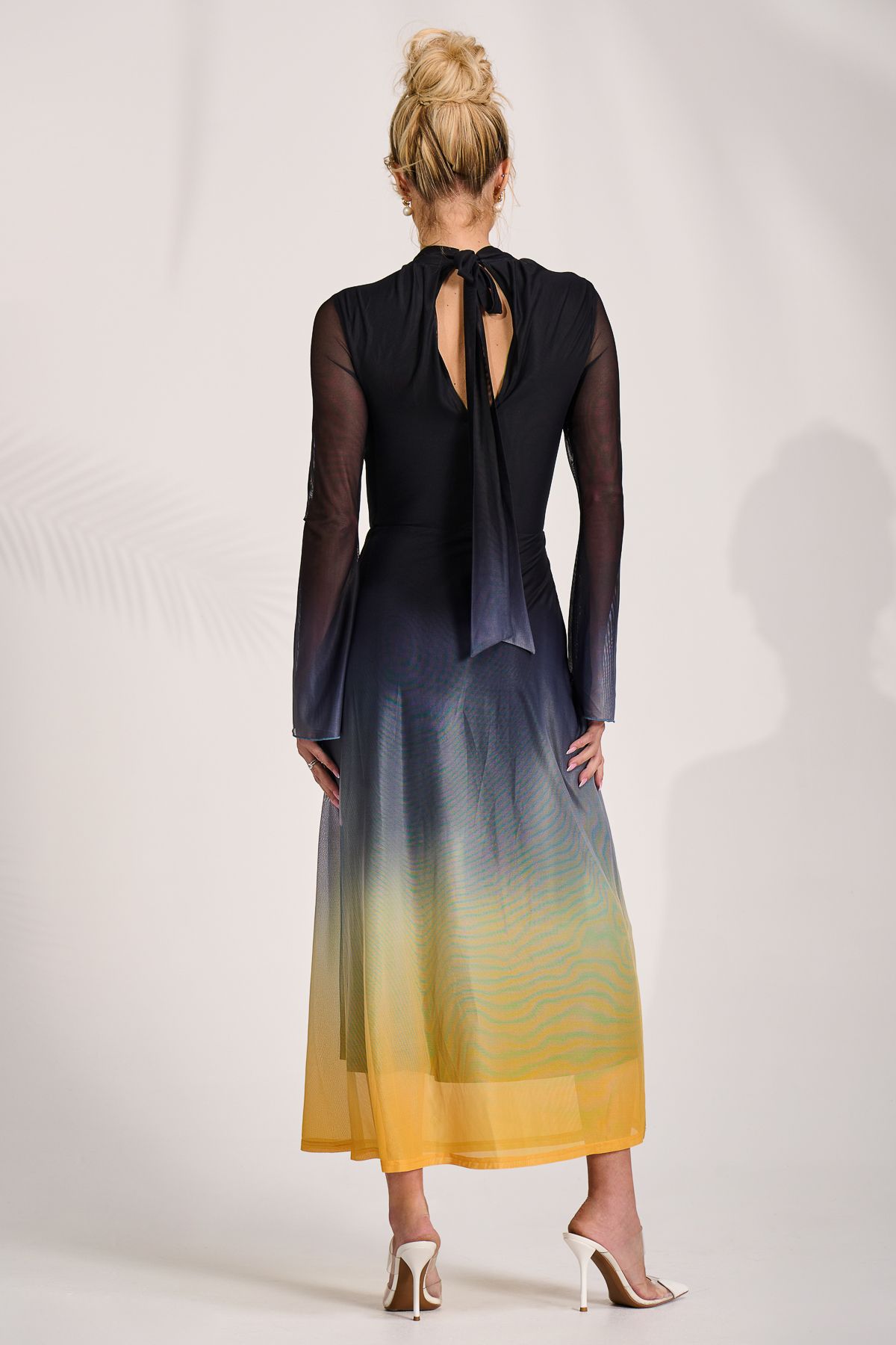 Jolie Moi Long Sleeve High Neck Mesh Dress