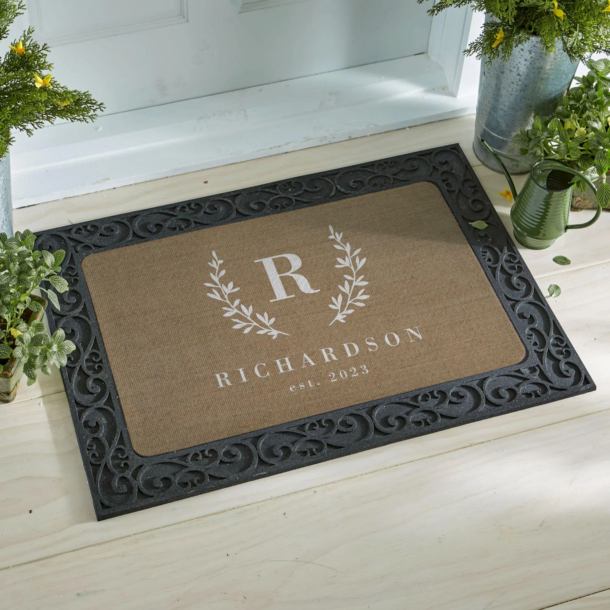 Personalized Doormat - Burlap Look Family Doormat - Everyday Doormat - Available in 2 Sizes - Optional Decorative Rubber Holder