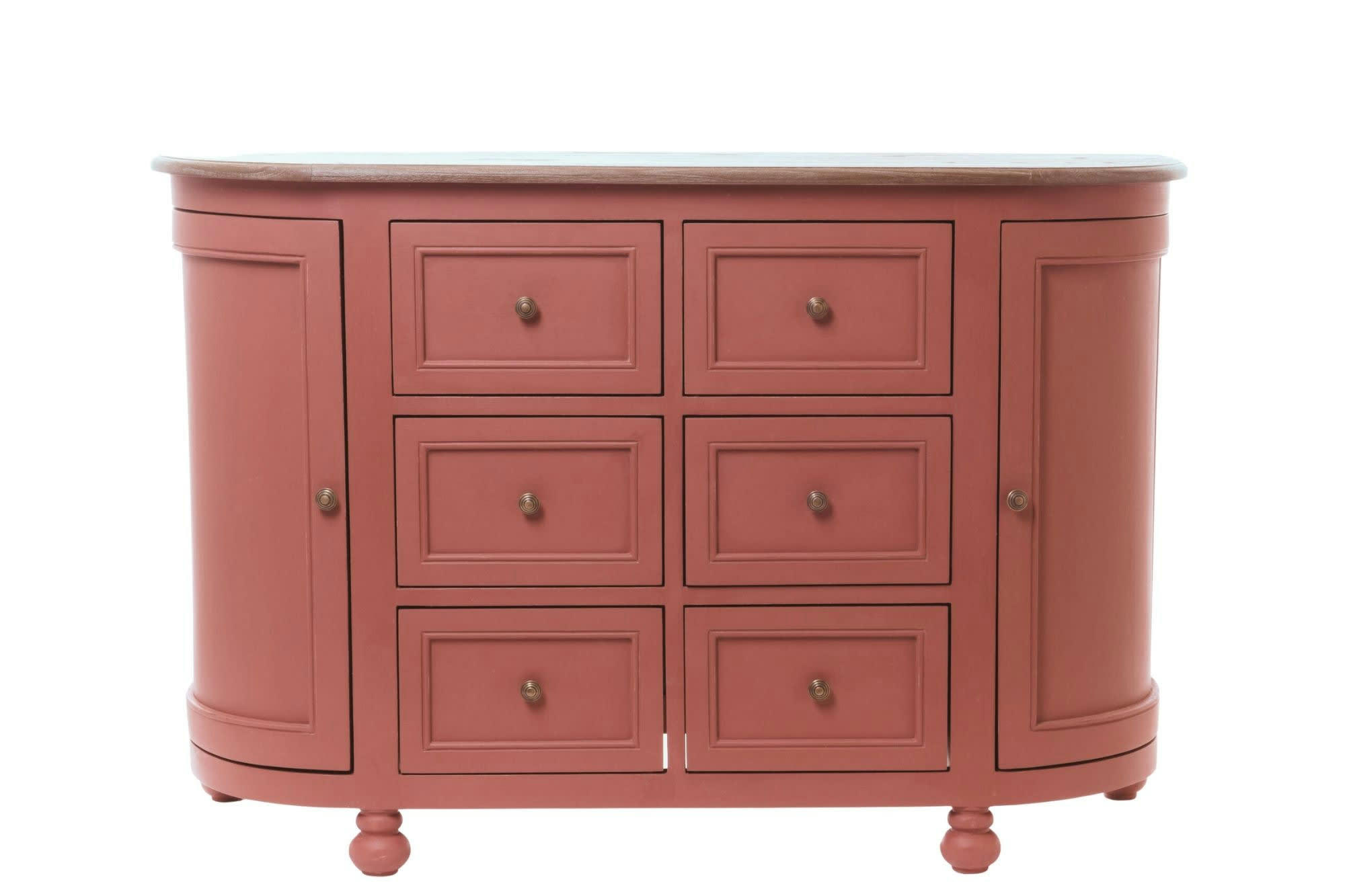 BERENICE - Buffet classique chic rouge terracotta 6 tiroirs 2 portes