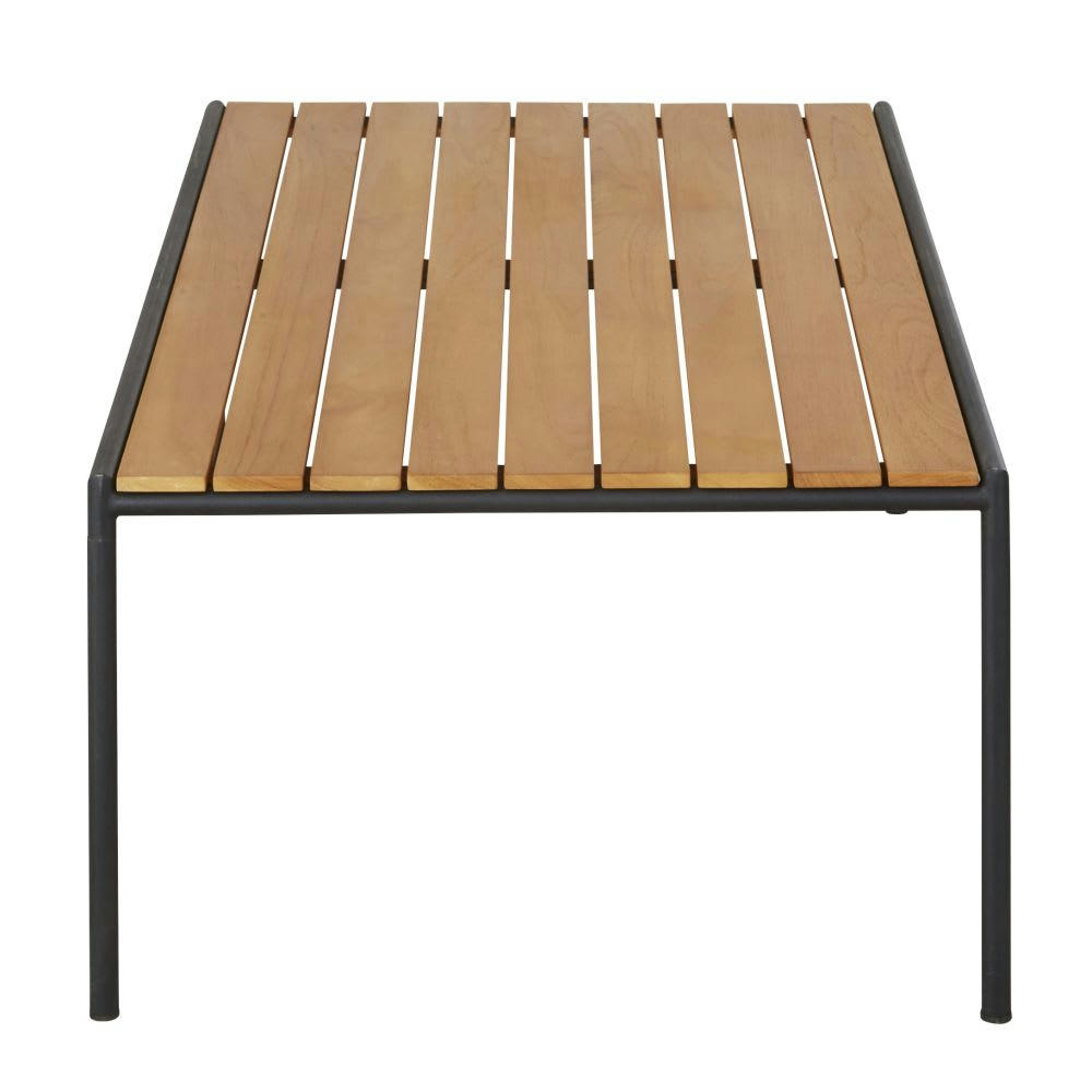 Joran - Table basse de jardin en bois de teck et acier noir