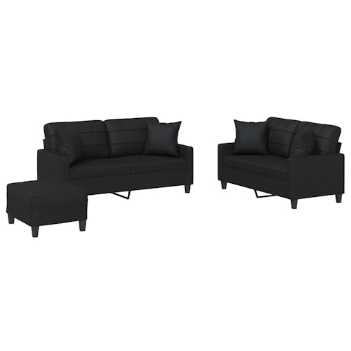 NNEVL 3 Piece Sofa Set with Pillows Black Faux Leather