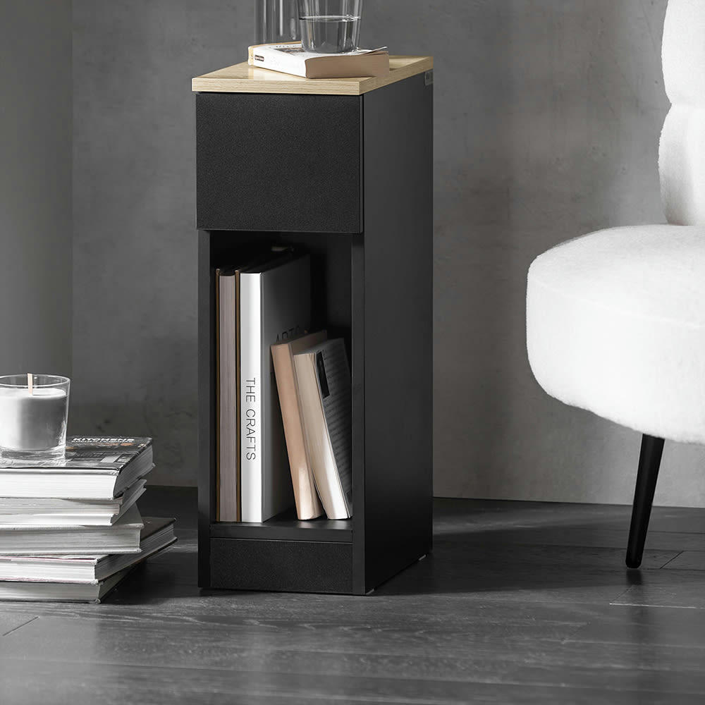 - Table de chevet 1 tiroir 1 compartiment en aggloméré noir