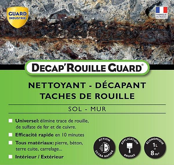 Décapant Rouille Express Agit en 10 Minutes Pierre Carrelage Tomette Béton Sol Mur Decap Rouille Guard 1L traite 8m2