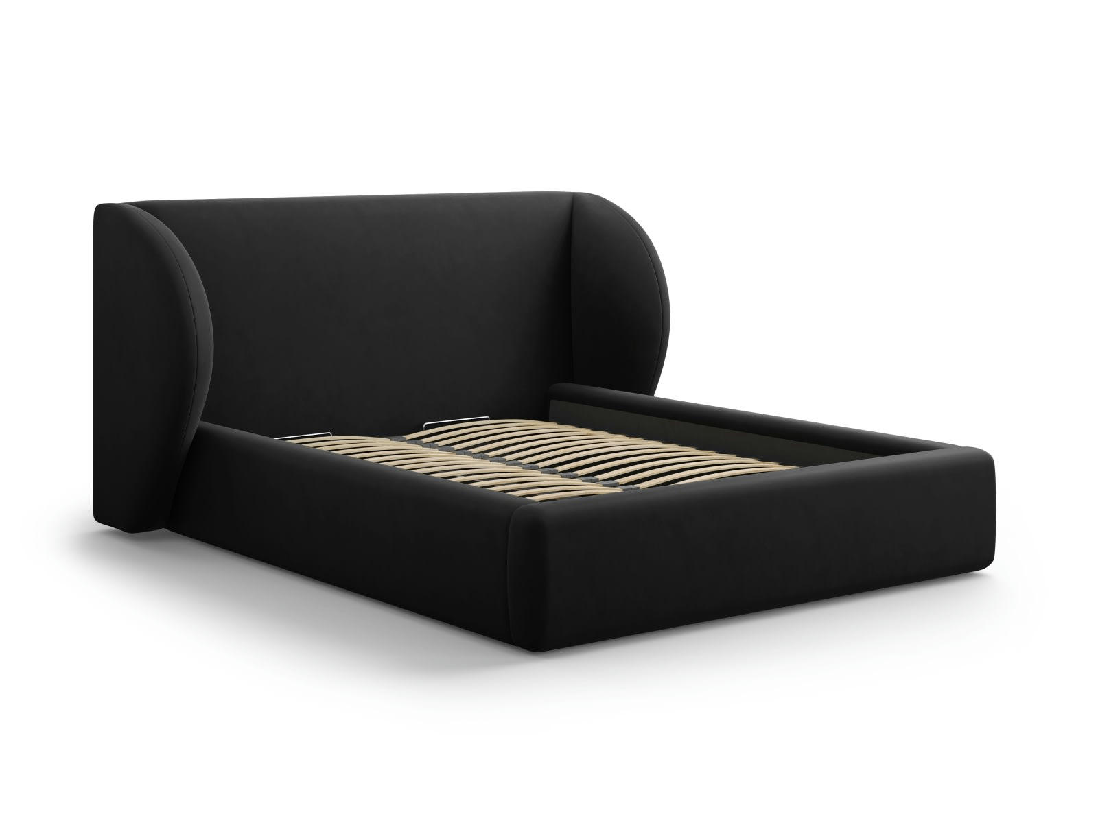 MILEY - Lit coffre avec tête de lit 180x200cm en tissu velours noir