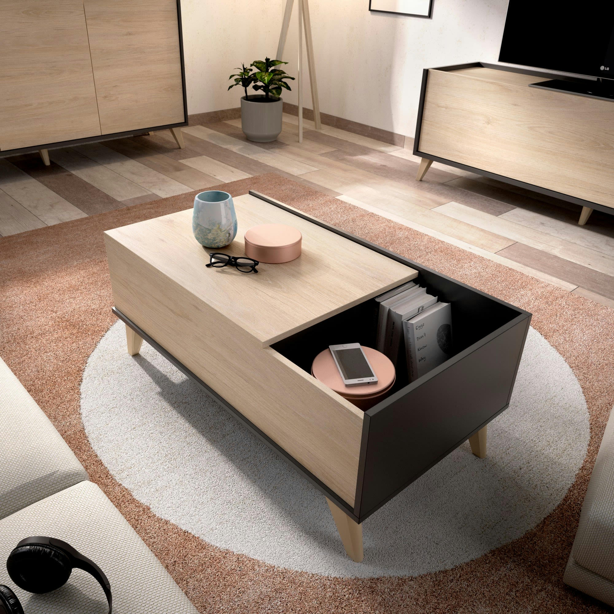 DBURS - Table basse effet bois anthracite et chêne