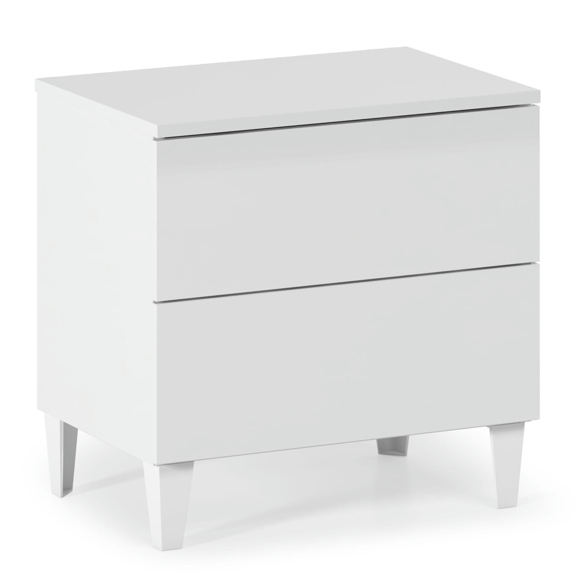 VERA - Table de chevet avec 2 tiroirs couleur blanc brillant