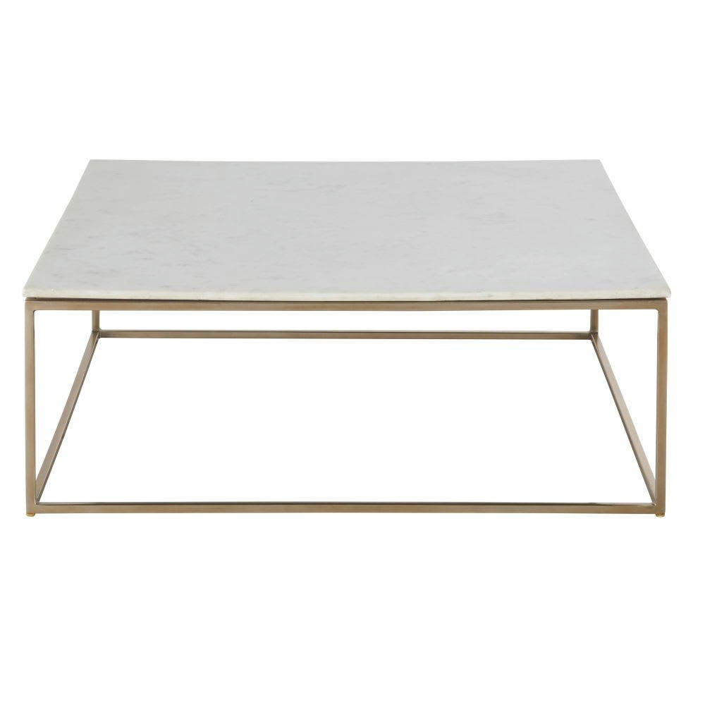 Marble - Table basse carrée en marbre blanc et métal coloris laiton