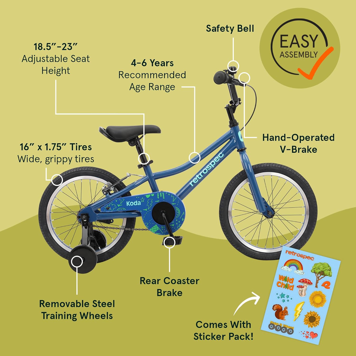 Retrospec Koda Plus Kids Bike for Boys & Girls Ages 4-6 Years - 16 Children's Bicycle, Adjustable Seat & Handlebars