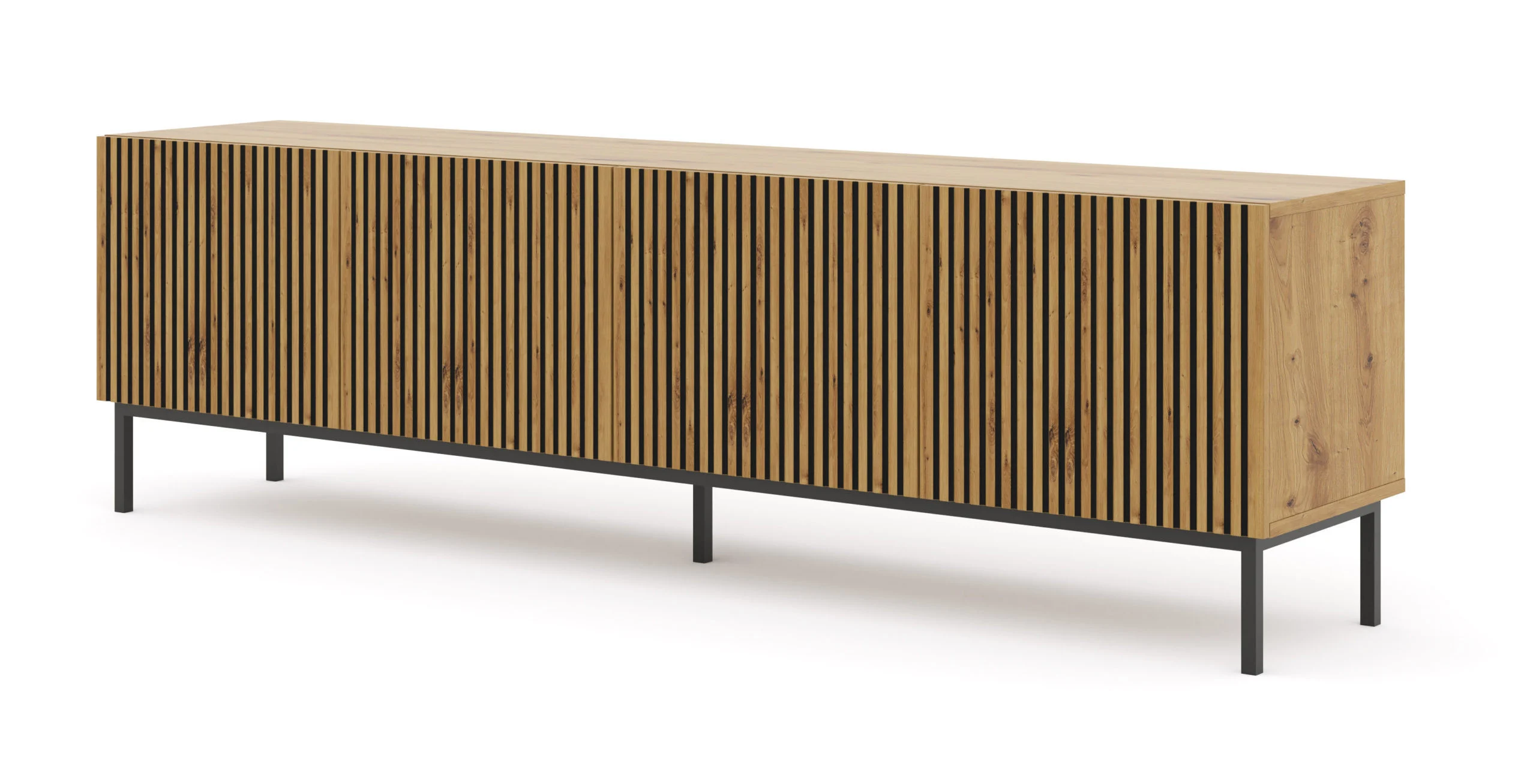 Szafka RTV RAVENNA F 200 cm 4D dąb artisan   RAMA CZARNA