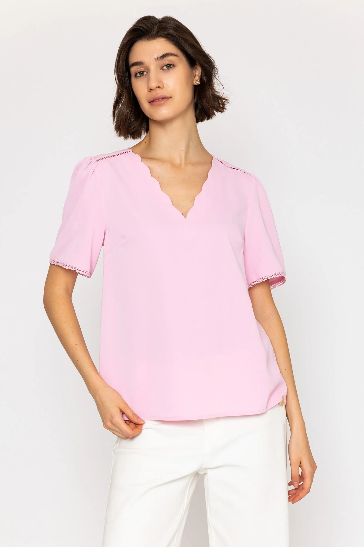 Pink Short Sleeved Top with Scallop Neck