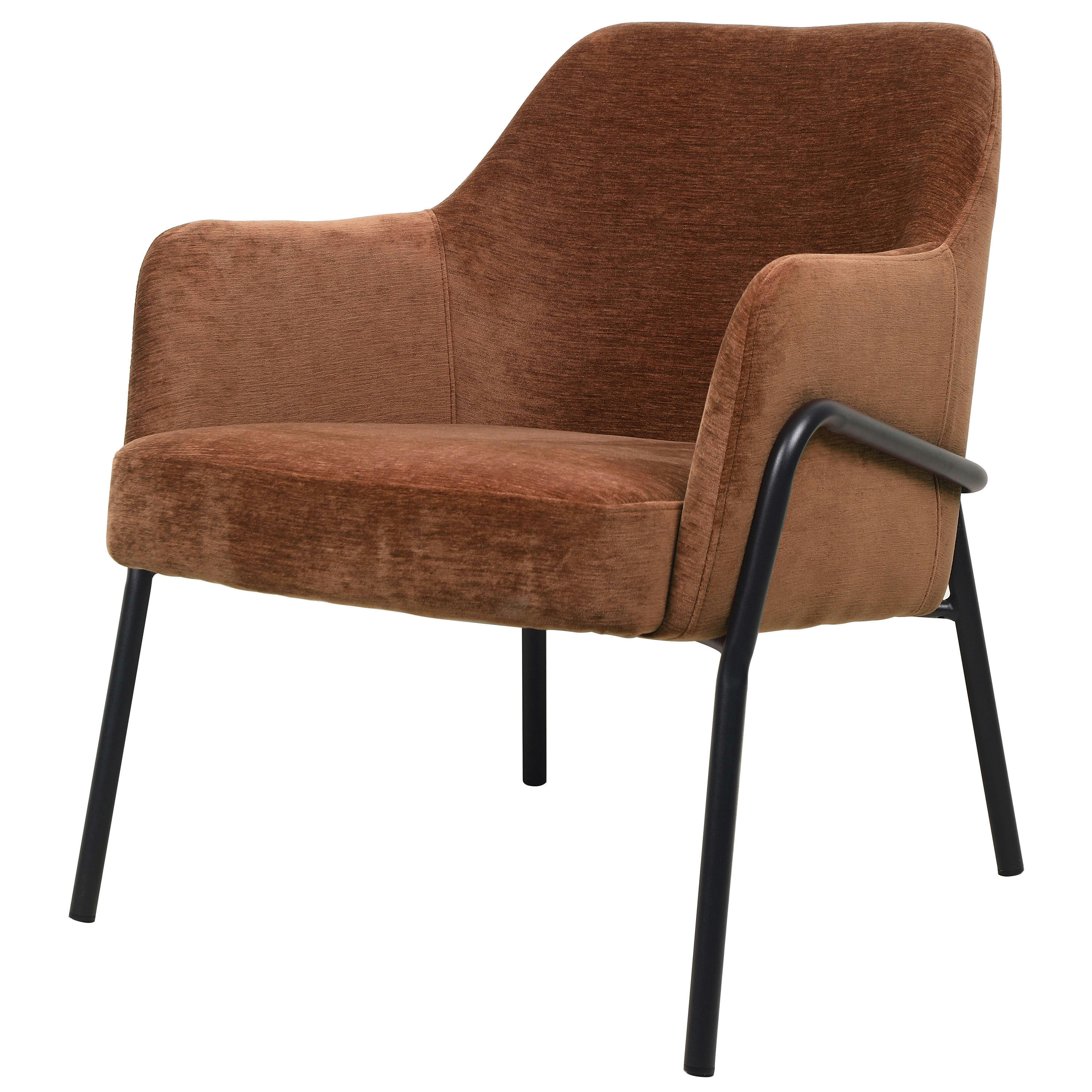 LAYTON - Fauteuil lounge, tissu chenillé Terracota et métal noir mat