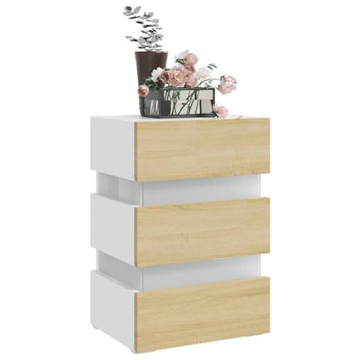 NNEVL LED Bedside Cabinet White and Sonoma Oak 45x35x67 cm Chipboard