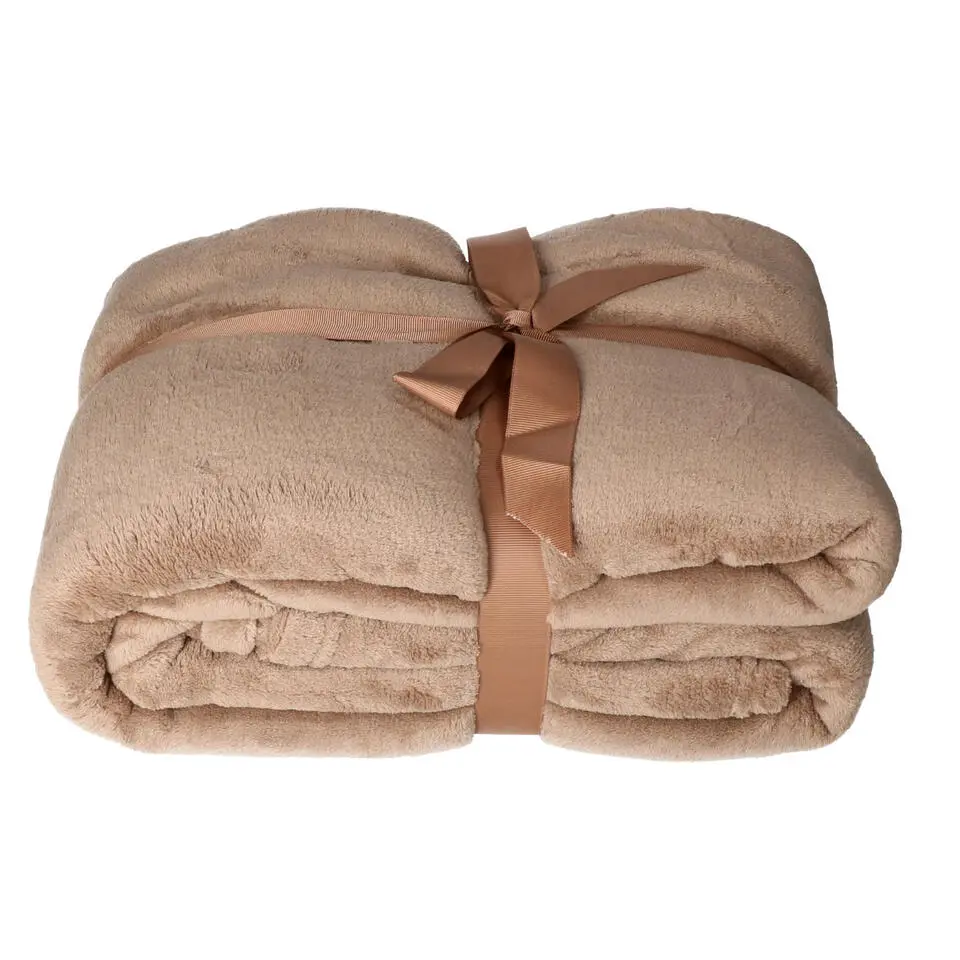 H&S Fleece dekentje - bruin - 180 x 230 cm - polyester