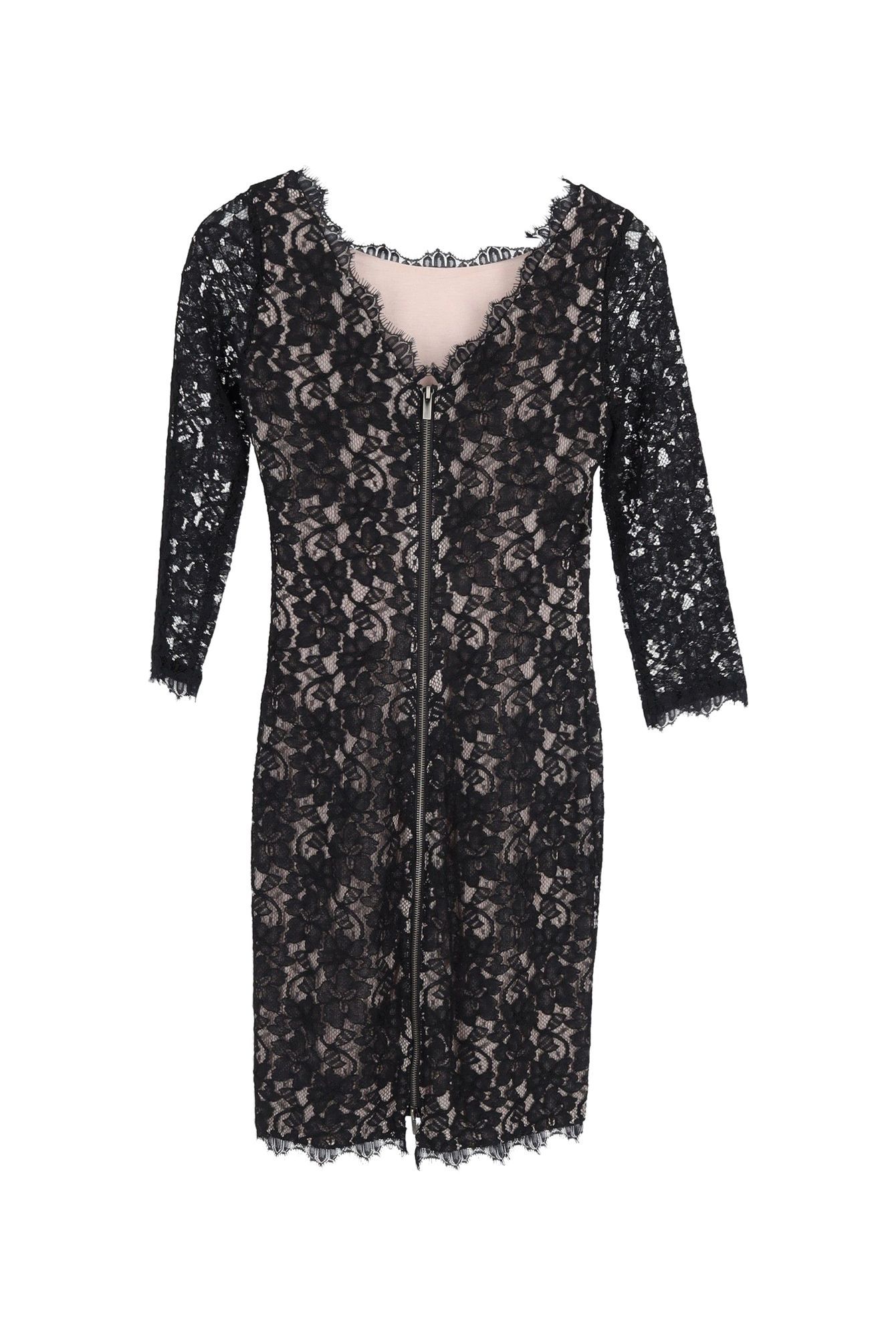 Diane Von Furstenberg Preloved Sheath Dress in Black Cotton Lace