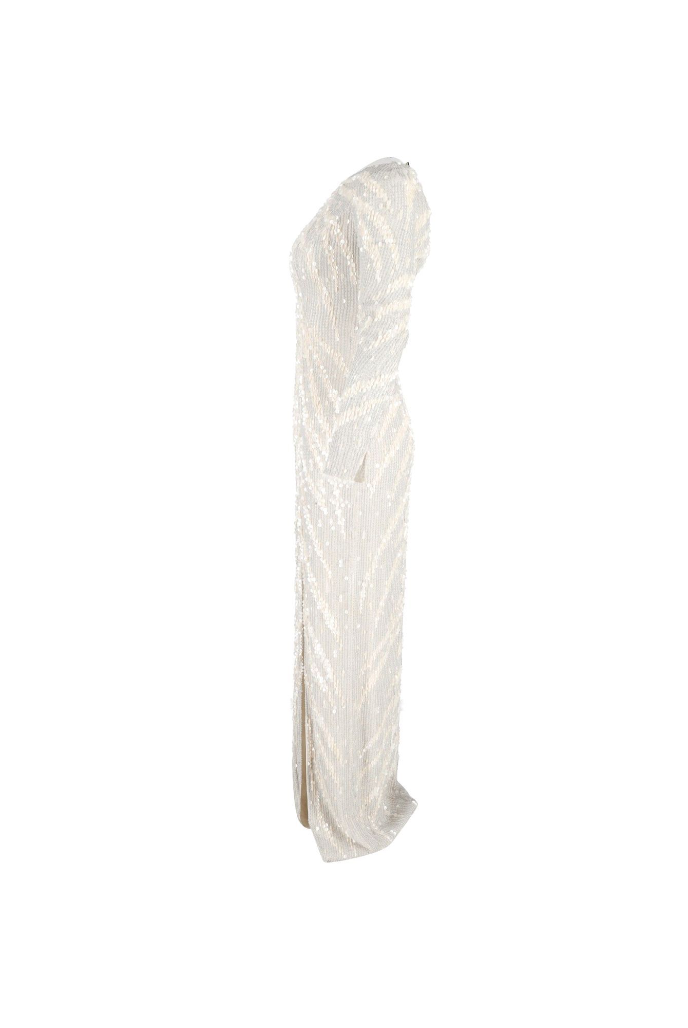 Jenny Packham Preloved Long Sleeve Gown in Cream Sequined Polyester