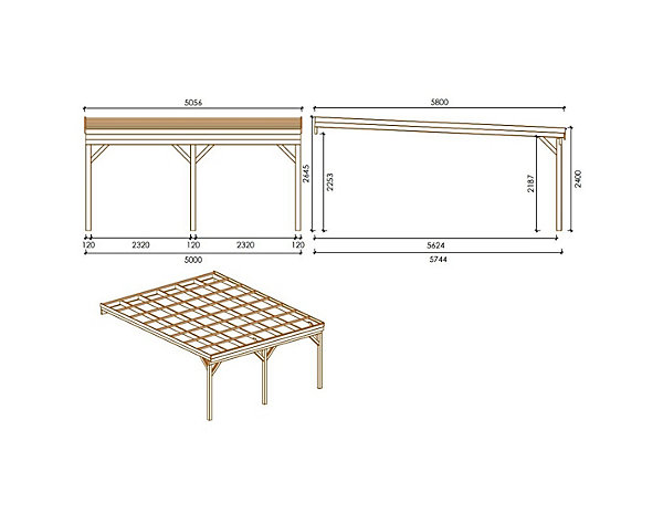 Carport, abri de voiture5.8x5.06 m - 29 m2 - adossé  - CAR23