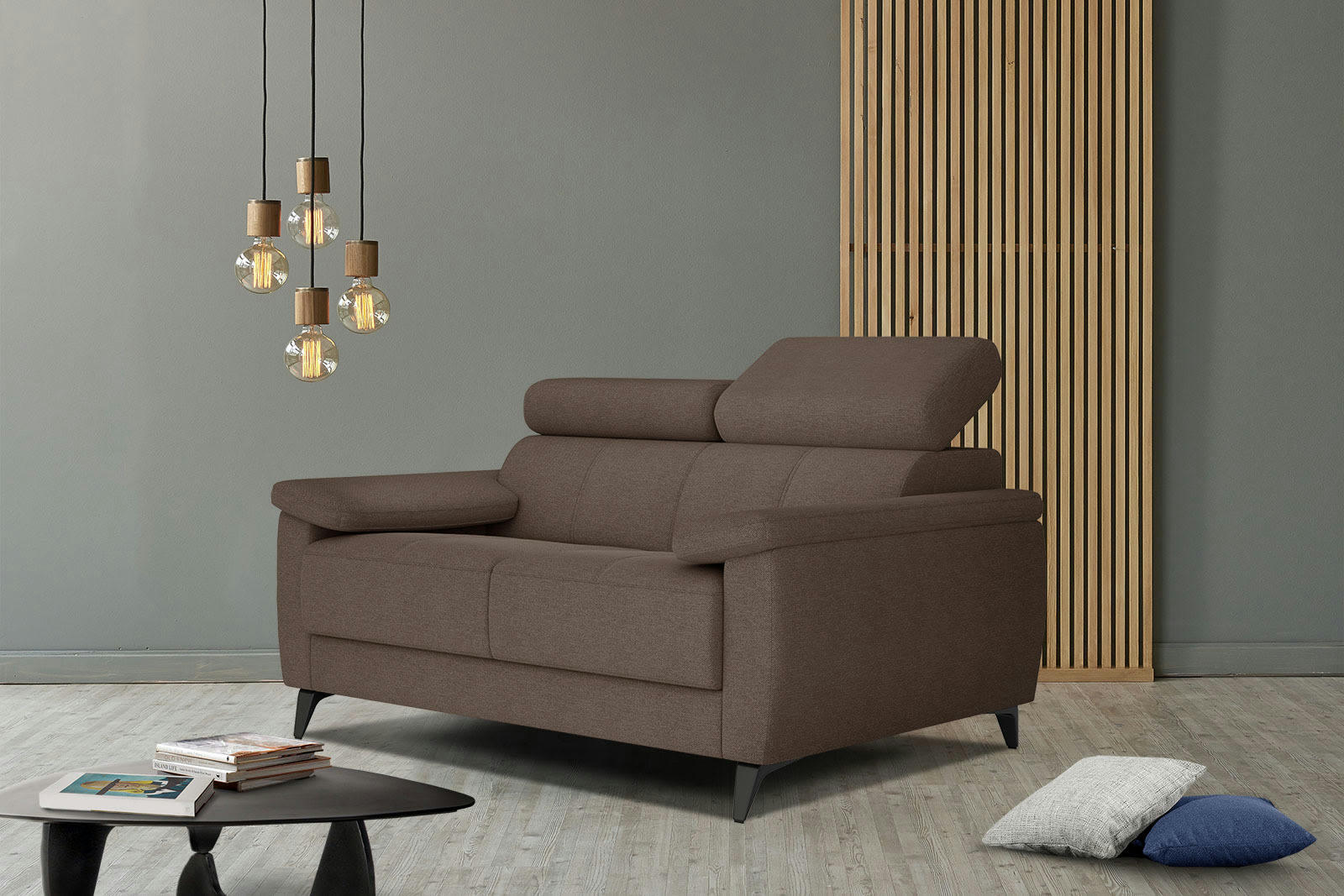 TAUNUS - Canapé droit 2 places tissu marron