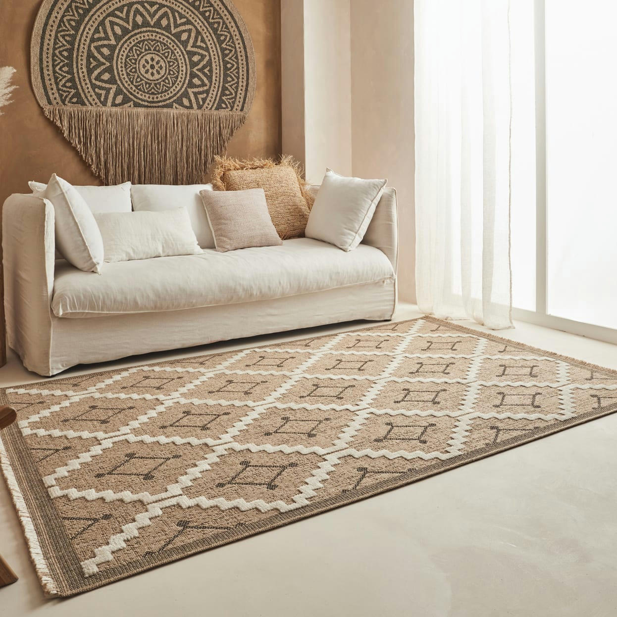 TULUM - Tapis intérieur et extérieur aspect jute géométrique noir - 60x90