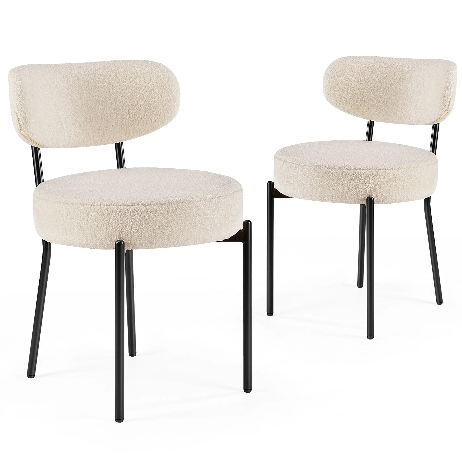 Dining Chairs Set of 2, Boucle Upholstered Kitchen Chairs with Curved Backrest & Metal Legs