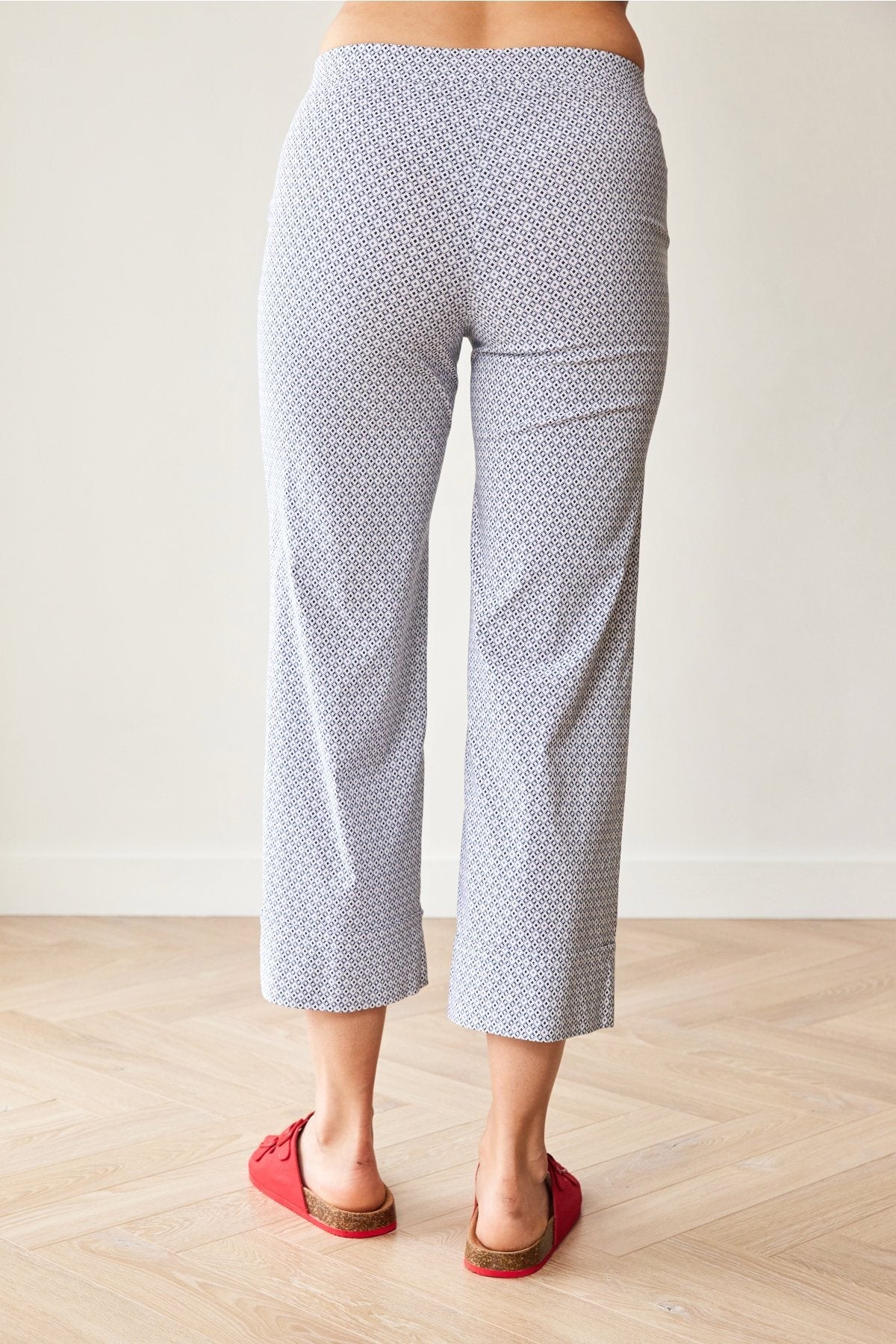 Navy Print Turn Up Trousers