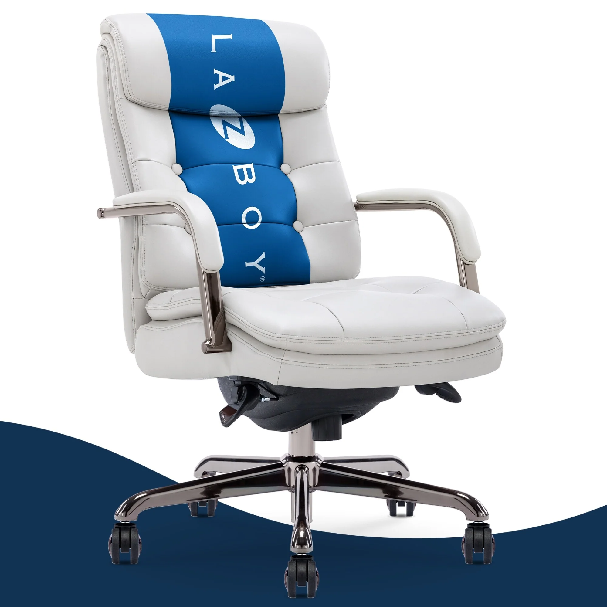 La-Z-Boy Sonata Executive Mid-Back Office Chair, Button-Tufted Seat and Back, Double-Layer Cushion, Bonded Leather