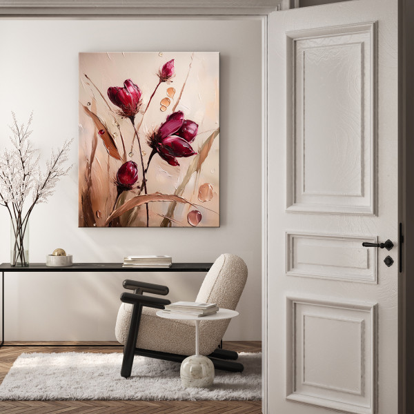Feeby Obraz na płótnie, Maki Łąka Natura Kwiaty Burgundowy 40x60