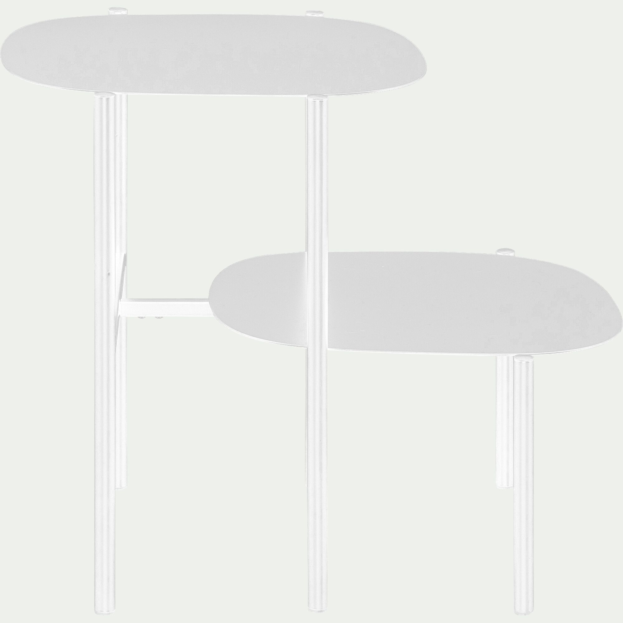 CAROUBE - Bout de canapé double plateau en métal - blanc H50cm